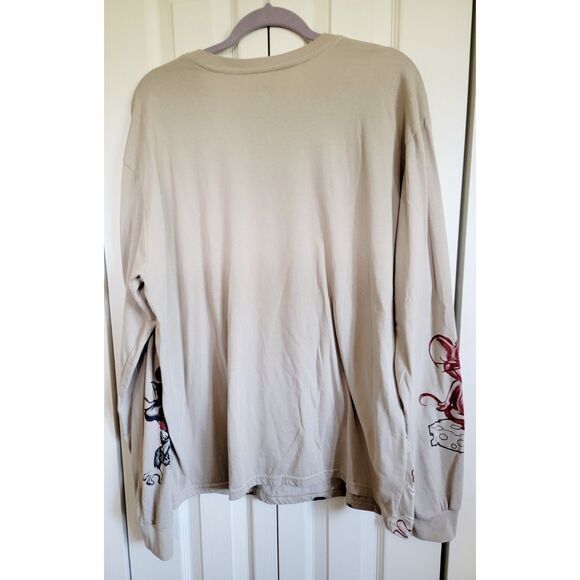 Tom & Jerry 2X Graphic Shirt Adult Khaki Long Sleeve Graffiti Print Stretch‎ LS - Picture 2 of 7